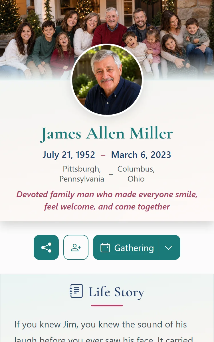 Digimorial online memorial displayed on a smartphone