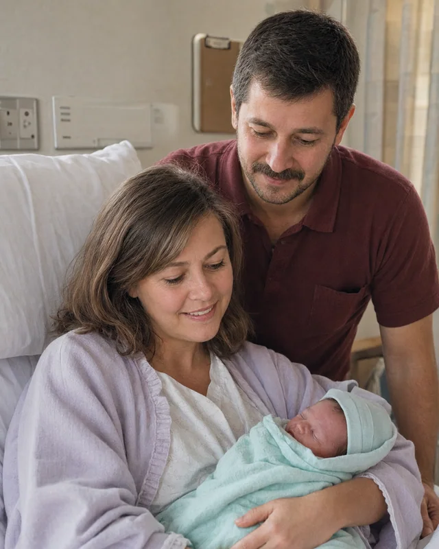 James and his wife holding their newborn baby