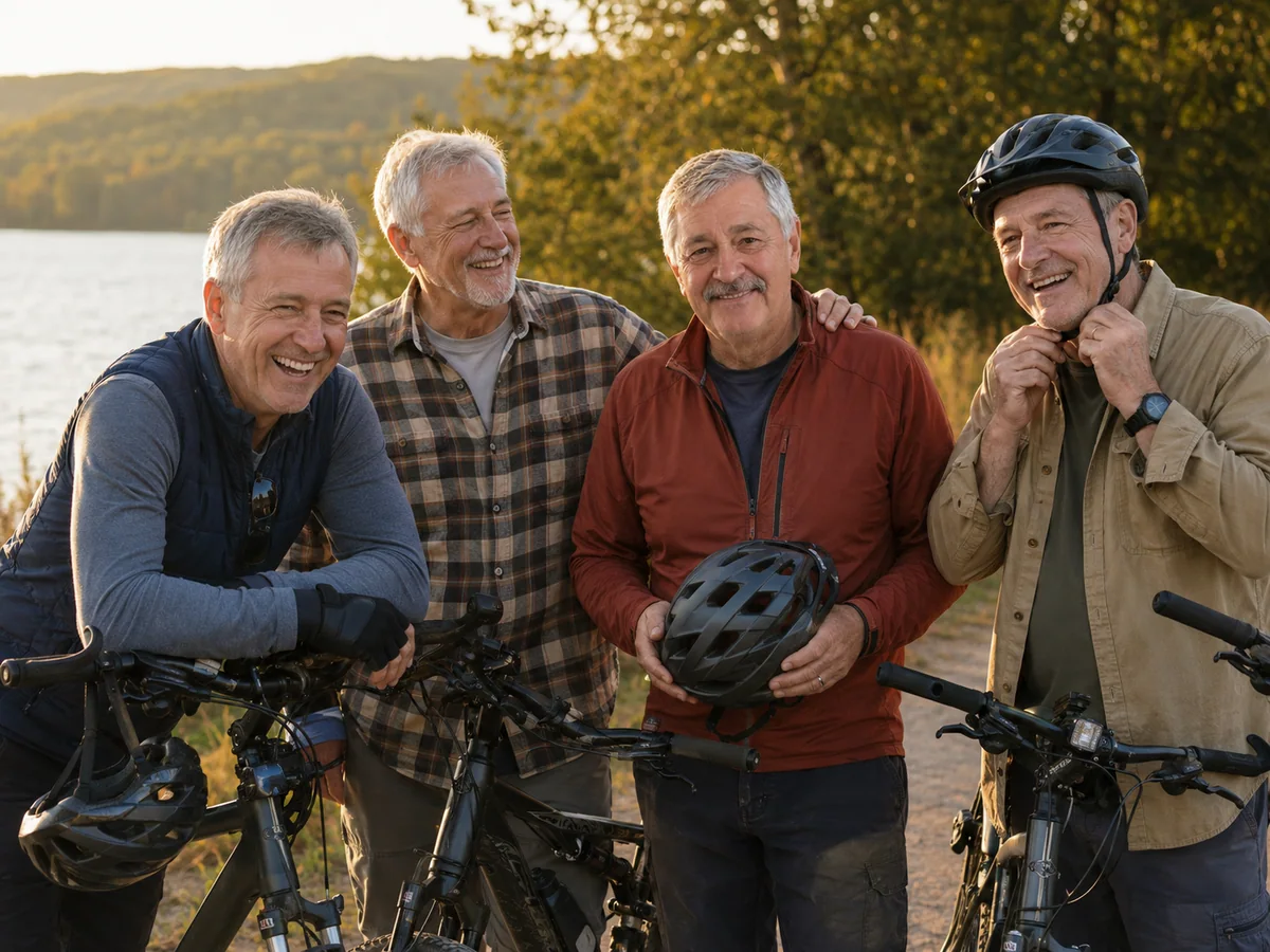 James smiling with friends after a bike ride